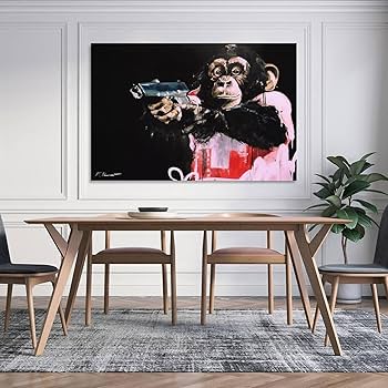 Amazon.co.jp: 面白い動物猿キャンバス絵画抽象ポスターhd